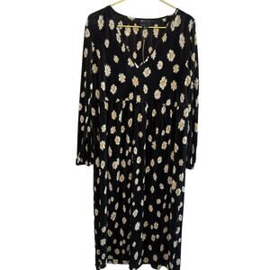ASOS Design Midi Plisse Dress Black Daisy Boho 12 NWT